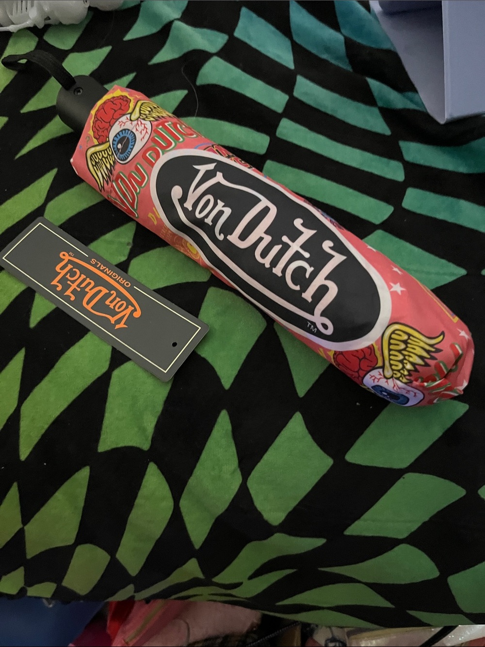 ✨BNWT NEVER USED!OLD SCHOOL! Von Dutch Pink Umbrella w/ Sleeve!